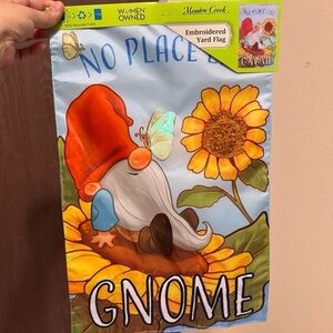 Meadow Creek No Place like Gnome Sunflower Yard Flag 11.5in x 18in